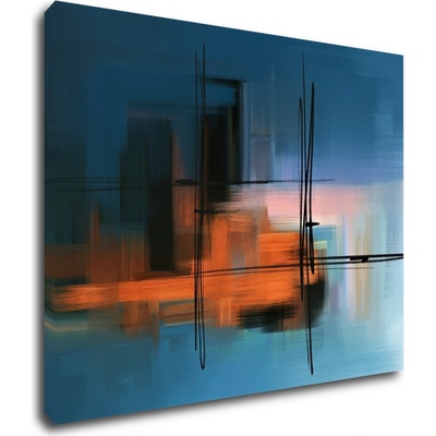 Impresi Obraz Abstrakt modrý s oranžovým detailom - 90 x 70 cm