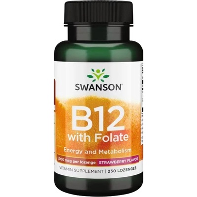Swanson Vitamin B12 with Folate, 1000 µg, 250 pastilek s jahodovou příchutí