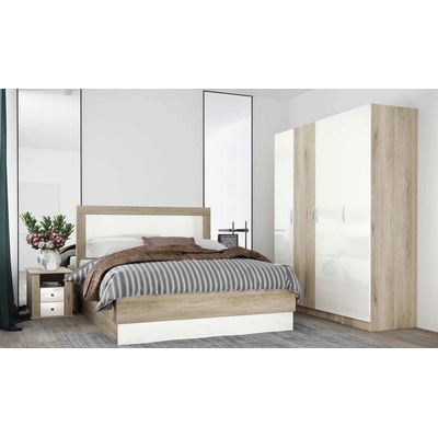 Bogdan Furniture I Спален комплект 7063 за матрак 160/200, Сонома арвен/Бял гланц