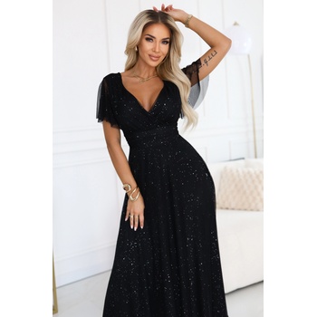 numoco basic Дълга черна рокля с брокат 635-2nmc-2700 - Черен, размер uni