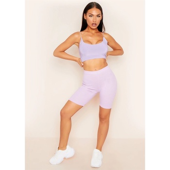 Image 1 of Missy Empire Къси панталони Missy Empire Ribbed Knit Cycle Shorts - Lilac