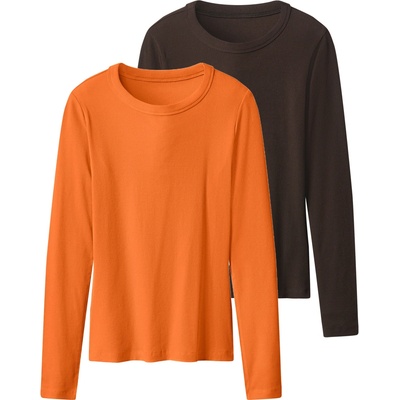 esmara Dámské triko s dlouhými rukávy, 2 kusy tmavě hnědá / oranžová – Zboží Dáma