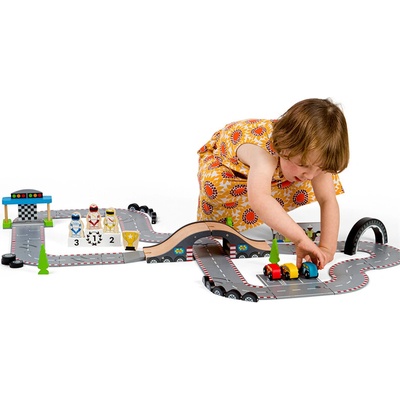 Bigjigs Rail Dřevěná autodráha závodní den