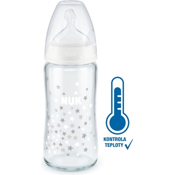 Nuk skleněná kojenecká láhev FC s kontrolou teploty bílá 240 ml