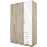 Bogdan Furniture I Трикрилен гардероб Mod 1028 с чекмеджета, Сонома арвен/Бял гланц