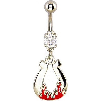Šperky eshop piercing do pupíku spojená podkova červené plameny F17.2