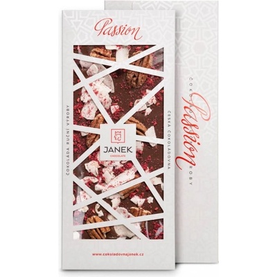 Čokoládovna Janek Passion 41% ořechy lyofilizované maliny kokos mléčná 120 g
