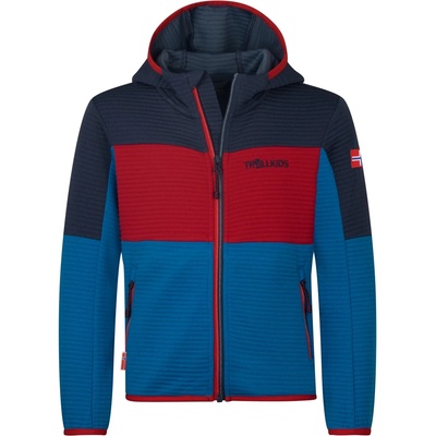 TROLLKIDS Детско поларено яке Trollkids Kid's Sogndal Jacket XT Fleece jacket - Alpine Blue / Mystic Blue / Bright Red - размер 122 (EU) (703-5394-0121)