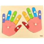 Viga Toys Дървен пъзел с дръжки Viga - Пръсти и ръчички (44666) - baby
