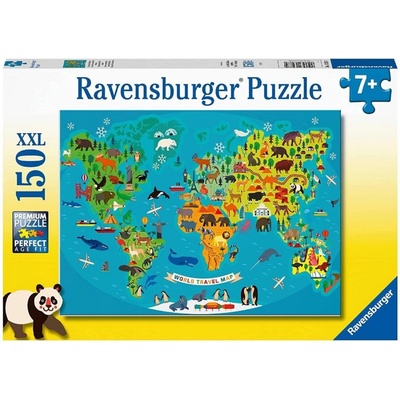 Ravensburger Пъзел Ravensburger от 150 XXL части - Карта на света с животни (13287)