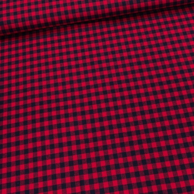 Flanel směsový tkaný / oboustranný, červeno-černá kostička, š.150cm (látka v metráži)