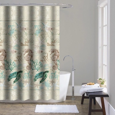 DURAMAT Kúpeľňový záves dekor CY-213948, 180 x 200 cm, textilné, korytnačky