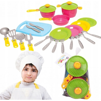 Teddies sada nádobí s prkénkem plast v sáčku 24 ks barevné