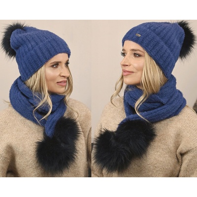 Fashionweek exkluzivní alpakový zimní set čepice a šála s bambulkami Jenot Zizi-AL4 Jeans