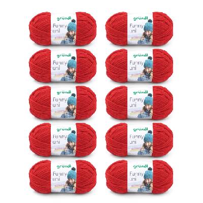 Wolle Funny uni - soft chenille wool for crocheting - cuddly and skin-friendly - 100% polyester - 10 balls 100 g / 120 m - needle size 5-6, cherry - 3442-11