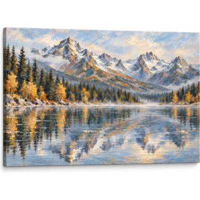 Papilora Obraz Štrbského plesa a Vysokých Tatier na plátne – s ručne maľovanými detailmi - 120x80 cm