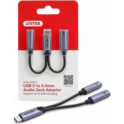 Unitek M205A USB-C na minijack 3,5mm i USB-C 60W