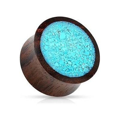Šperky4U dřevěný plug do ucha s tyrkysovými střípky PL01163-14