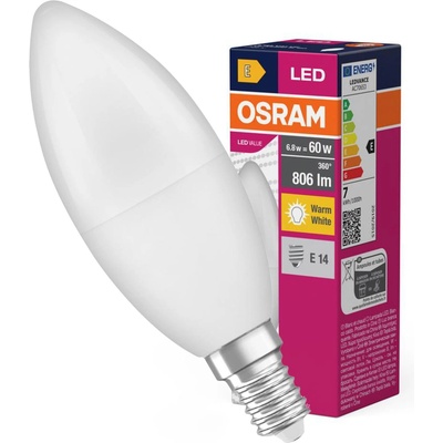 Osram Žiarovka LED FR 060 ean2915 non-dim, 7,5W/827 E14 2700K Value CLASSIC B