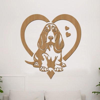 dřevo života Dřevěná samolepka Basset Hound v srdci Rozměry (cm): 75x80, Zvolte barvu dekoru: Buk