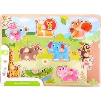 Image 1 of Tooky Toy Дървен пъзел с дръжки Tooky toy - Диви животни (TY857)