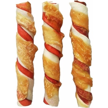 JUKO Snacks Tyč byvolí krútená 2 farebná obalená kuracím mäsom 12,5 cm 20 ks