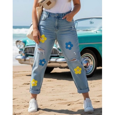 V&V Dámské jeans s aplikací Flower