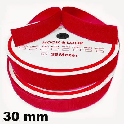 Pásik so suchým zipsom, set háčika a slučky, farba Červená 30 mm, balenie 25 m