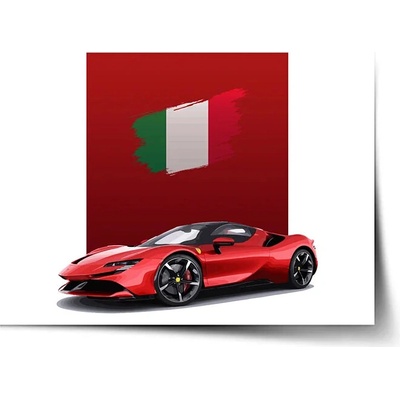 Sablio Plagát Ferrari Talianska vlajka na červenom bloku - 90x60 cm