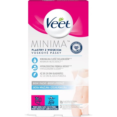 Veet Minima Hypoallergenic Wax Strips Bikini and Underarm 16 pcs