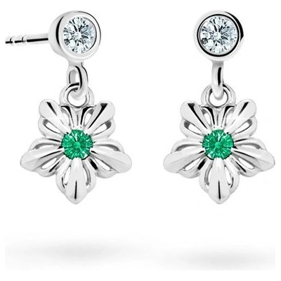 Danfil dětské náušnice kytičky C2238 z bílého zlata s kamínkem Emerald Green zapínání balónek