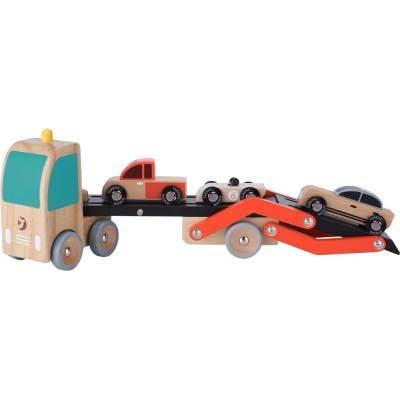 Дървена играчка Classic World - Автовоз, с 3 колички (53771)