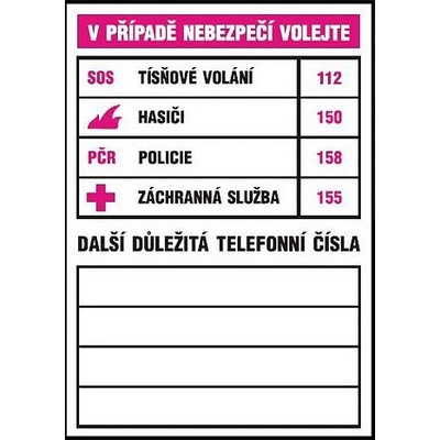 Tabulka důležitých tel.čísel 74x105mm - samolepka