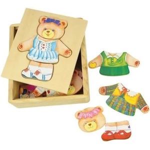 Bigjigs Toys - Дървен пъзел мече за преобличане Мисис Беър