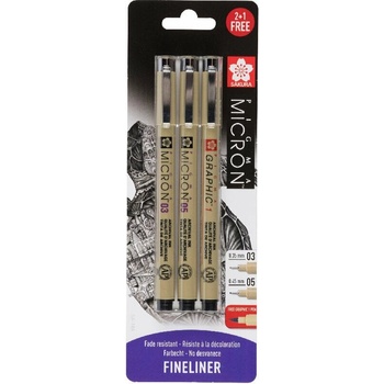 Sakura Pigma Micron Fineliner Технически химикалки Black Set 2 (BLXSDK3CS)