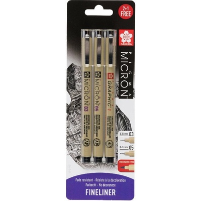 Sakura Pigma Micron Fineliner Технически химикалки Black Set 2 (BLXSDK3CS)