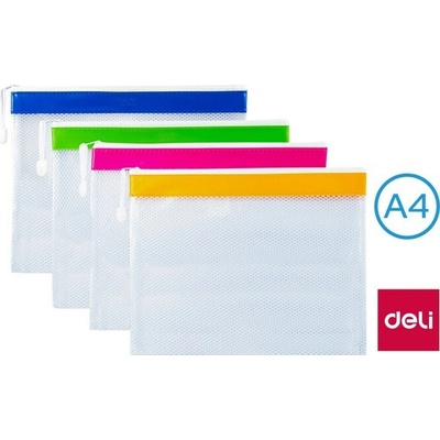 DELI plastová obálka A4 so zipsom, 297x210mm, sieťovaná, rôzne farby Oranžová