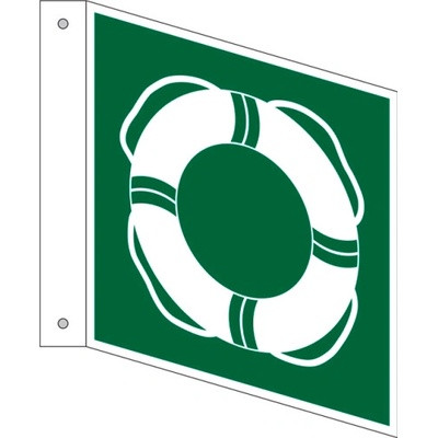 Vlajková tabuľka Záchranárske vybavenie pre vodu, ISO 7010, plast, FL, 150 x 150 mm, BJ = 5 ks