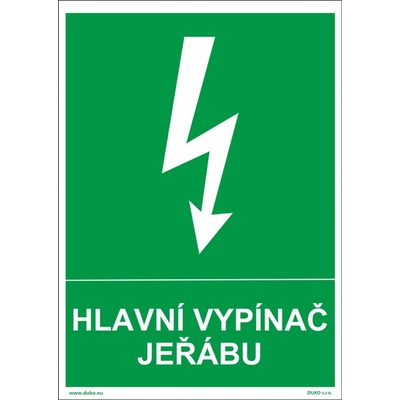 DUKO HLAVNÍ VYPÍNAČ JEŘÁBU Formát: 210 x 297 mm, Materiál: plast 1 mm, samolepící vinylová fólie