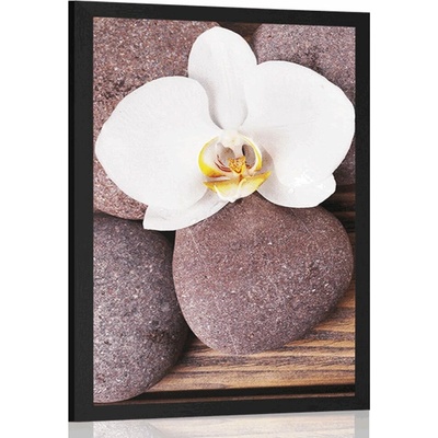 Plagát wellness kamene a orchidea na drevenom pozadí