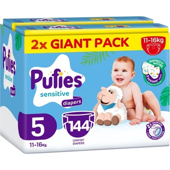 pufies Бебешки пелени Pufies Sensitive - Размер 5, 144 броя, 11-16 kg, Giant Pack (54000216)