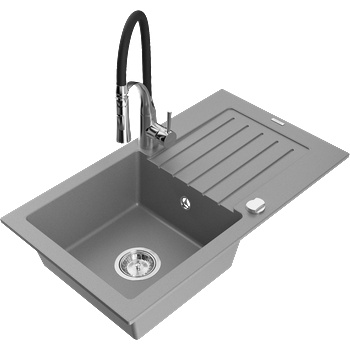 Mexen Pablo мивка гранитна 1-камерна с изцедник и кухненски смесител Aster, сива - 6510-71-73450-07 (6510-71-73450-07)