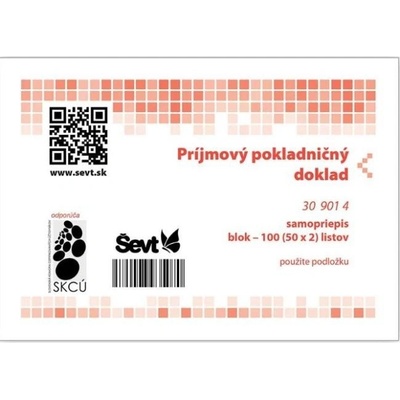 Ševt 309014 Príjmový pokladničný s DPH číslovaný s potvrdenkou, samoprepis A6, 100 listov