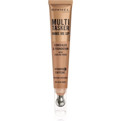 Rimmel Multi-Tasker Wake Me Up грим и коректор за озаряване на лицето цвят 65 Rose Honey 20ml