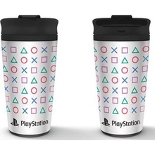 CurePink Nerezový cestovní hrnek Playstation Tvary logo 0,45 l