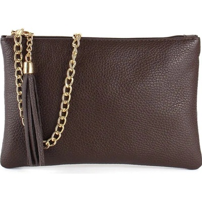 Vera Pelle IT Italská tmavě kožená crossbody kabelka s řetízkem hnědá