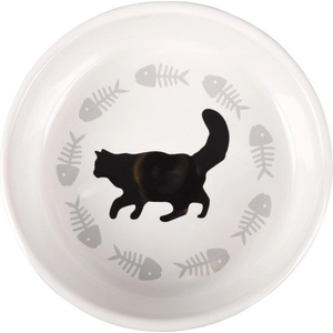 Flamingo Feeding and drinking bowl Cats Round White - керамична купичка за вода или храна - размер - 13, 5x13, 5x4, 5 см - 300 мл, Белгия - 504260