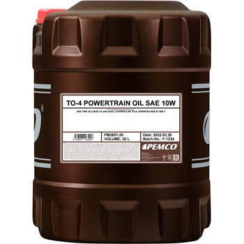 PEMCO Хидравлично масло pemco to-4 powertrain oil sae 10w 20l (4036021167206)