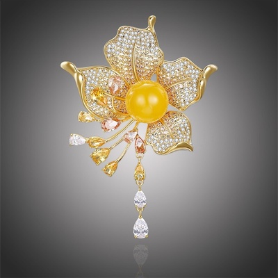 Éternelle exkluzivní brož Swarovski Elements Leanne exotická květina B2153 žlutá