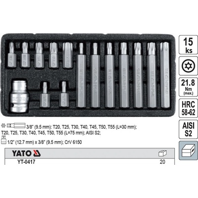 Sada bitov 15 ks TORX s otvorom box YT-YT-0417